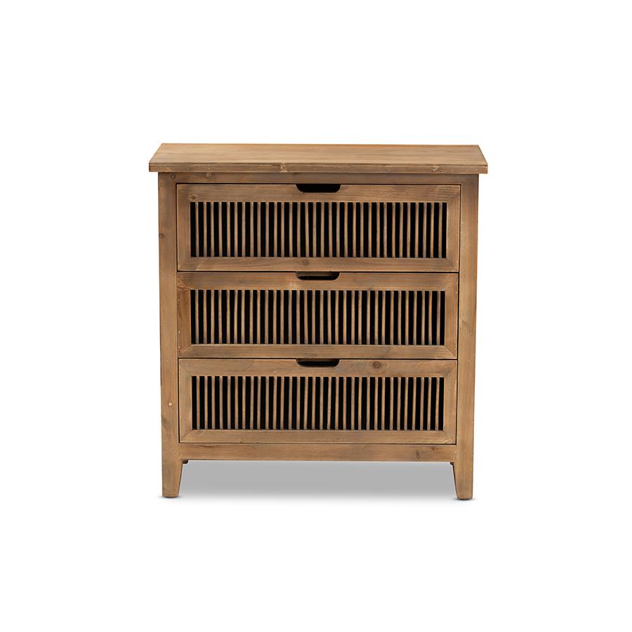 Transitional Medium Oak Finished 3-Drawer Wood Spindle Storage Cabinet. Picture 3
