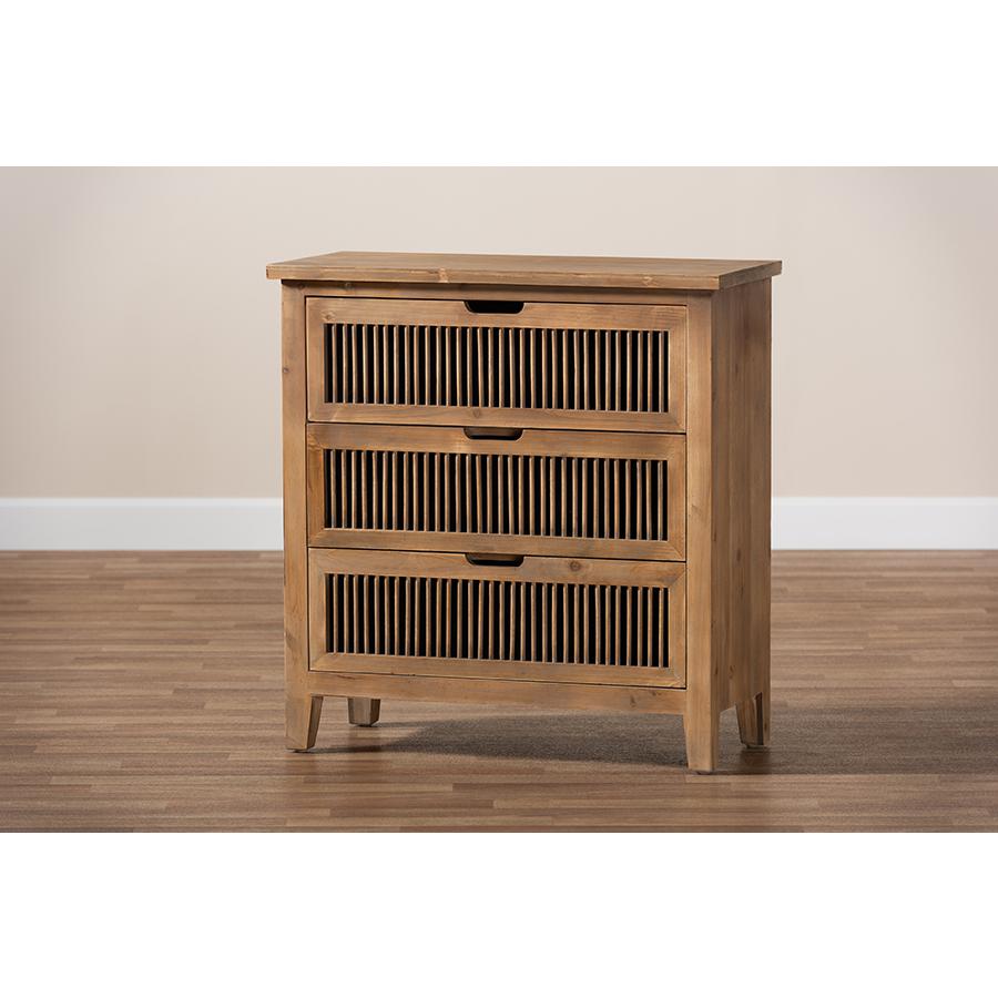 Transitional Medium Oak Finished 3-Drawer Wood Spindle Storage Cabinet. Picture 8