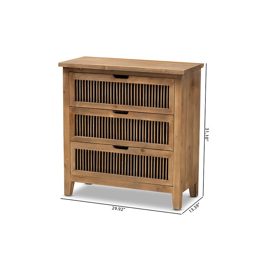 Transitional Medium Oak Finished 3-Drawer Wood Spindle Storage Cabinet. Picture 9