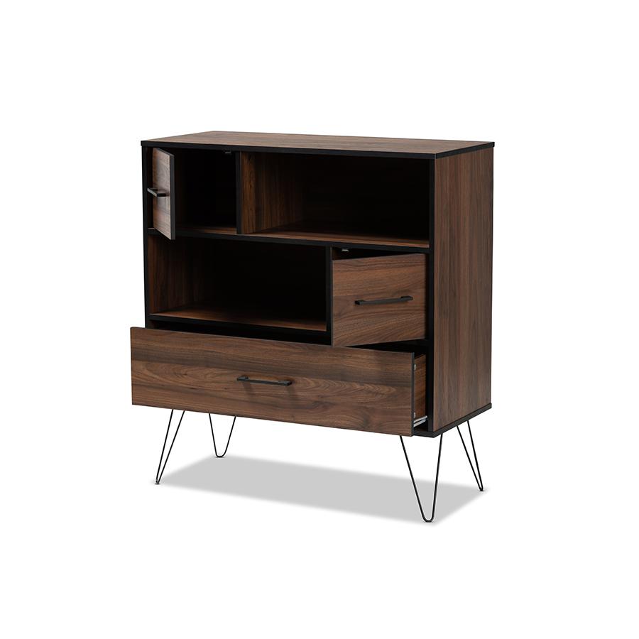and Transitional Two-Tone Walnut Brown and Black Finished Wood 1-Drawer Bookcase. Picture 2