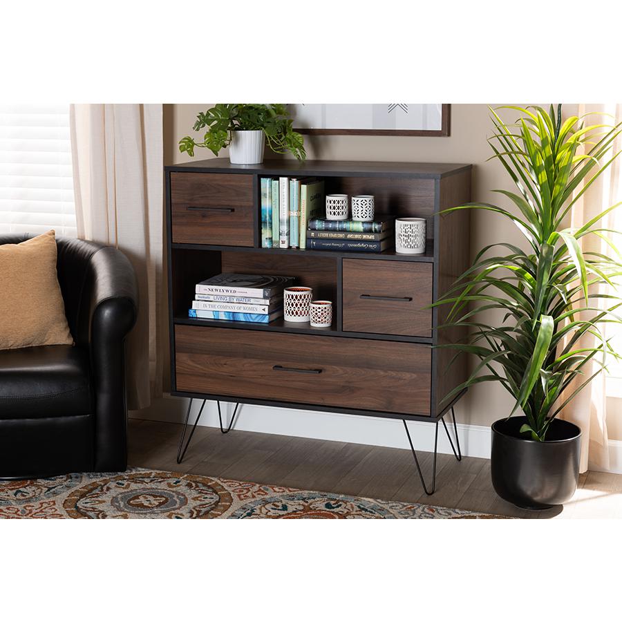 Baxton Studio Charis Modern and Transitional TwoTone Walnut Brown and Black Finished Wood 1Drawer Bookcase. Picture 7