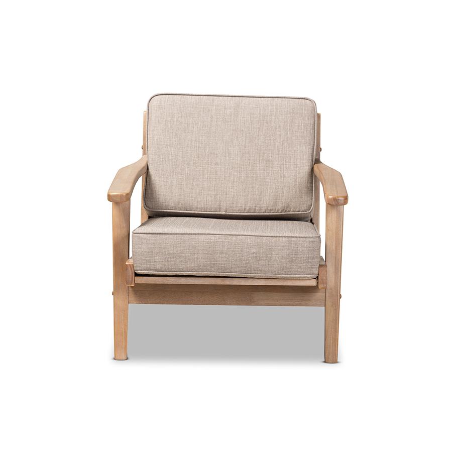 Sigrid Mid-Century Modern Light Grey Fabric Upholstered Antique Oak Finished Wood Armchair. Picture 2