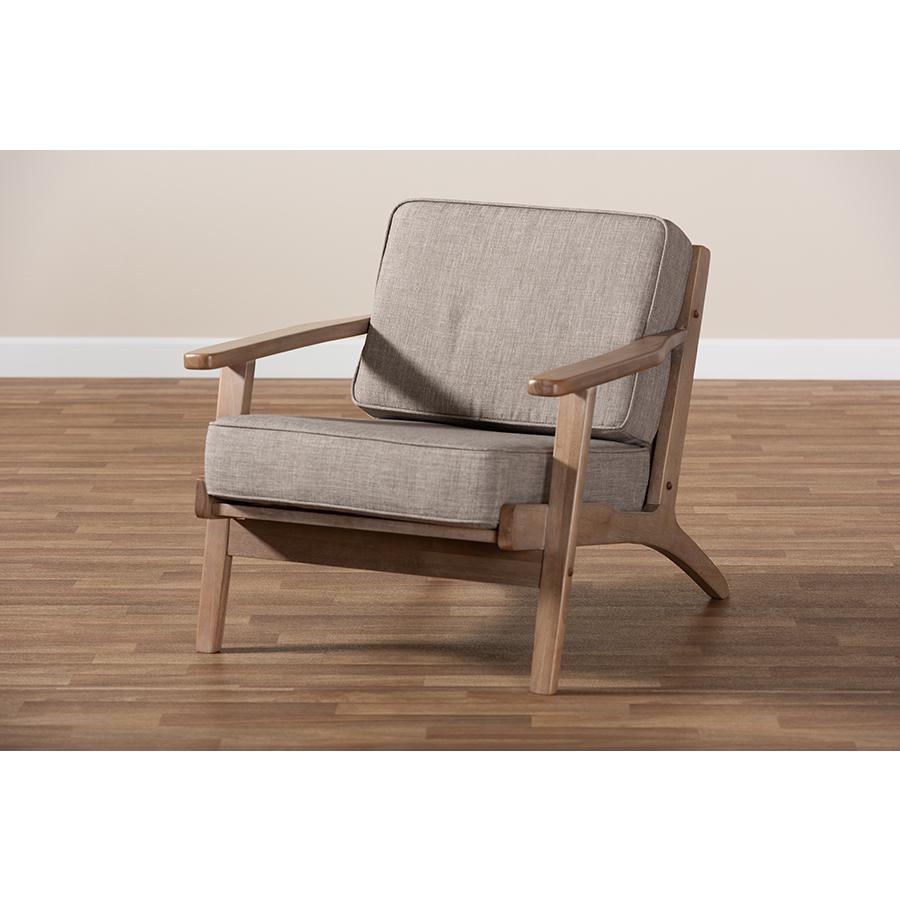 Sigrid Mid-Century Modern Light Grey Fabric Upholstered Antique Oak Finished Wood Armchair. Picture 8