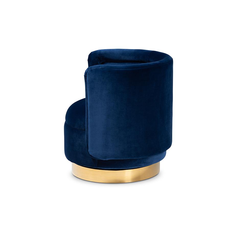 Baxton Studio Saffi Glam and Luxe Royal Blue Velvet Fabric Upholstered Gold Finished Swivel Accent Chair. Picture 3