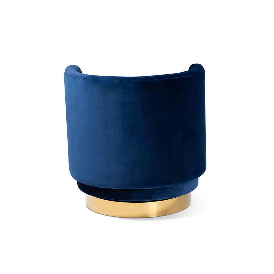 Baxton Studio Saffi Glam and Luxe Royal Blue Velvet Fabric Upholstered Gold Finished Swivel Accent Chair. Picture 4