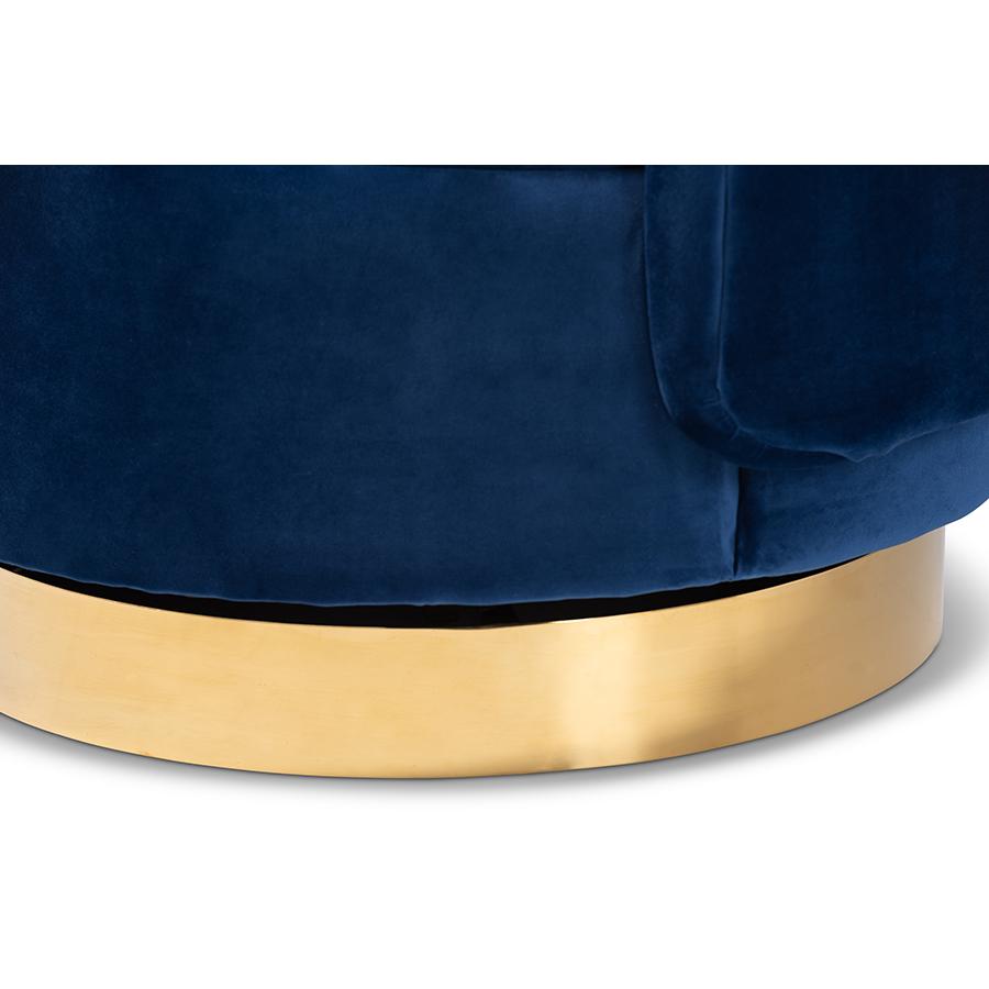 Baxton Studio Saffi Glam and Luxe Royal Blue Velvet Fabric Upholstered Gold Finished Swivel Accent Chair. Picture 5