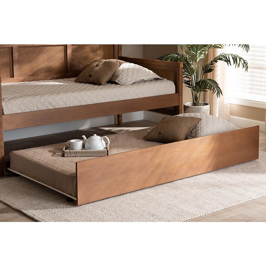 Baxton Studio Toveli Modern and Contemporary Ash Walnut Finished Twin Size Trundle Bed. Picture 2