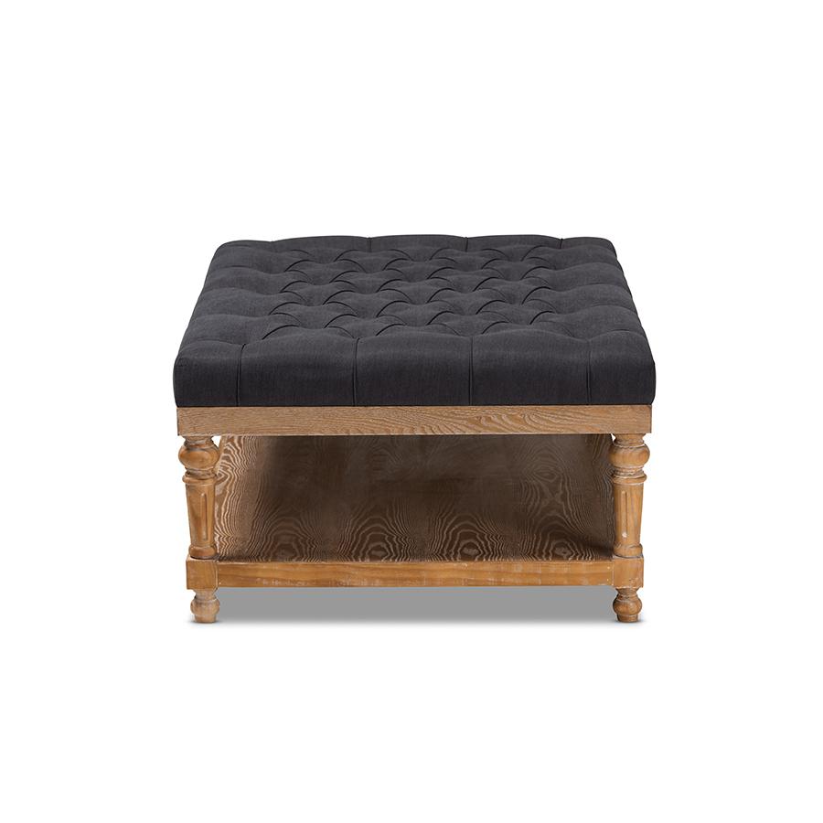 Baxton Studio Lindsey Modern and Rustic Charcoal Linen Fabric Upholstered and Greywashed Wood Cocktail Ottoman. Picture 3
