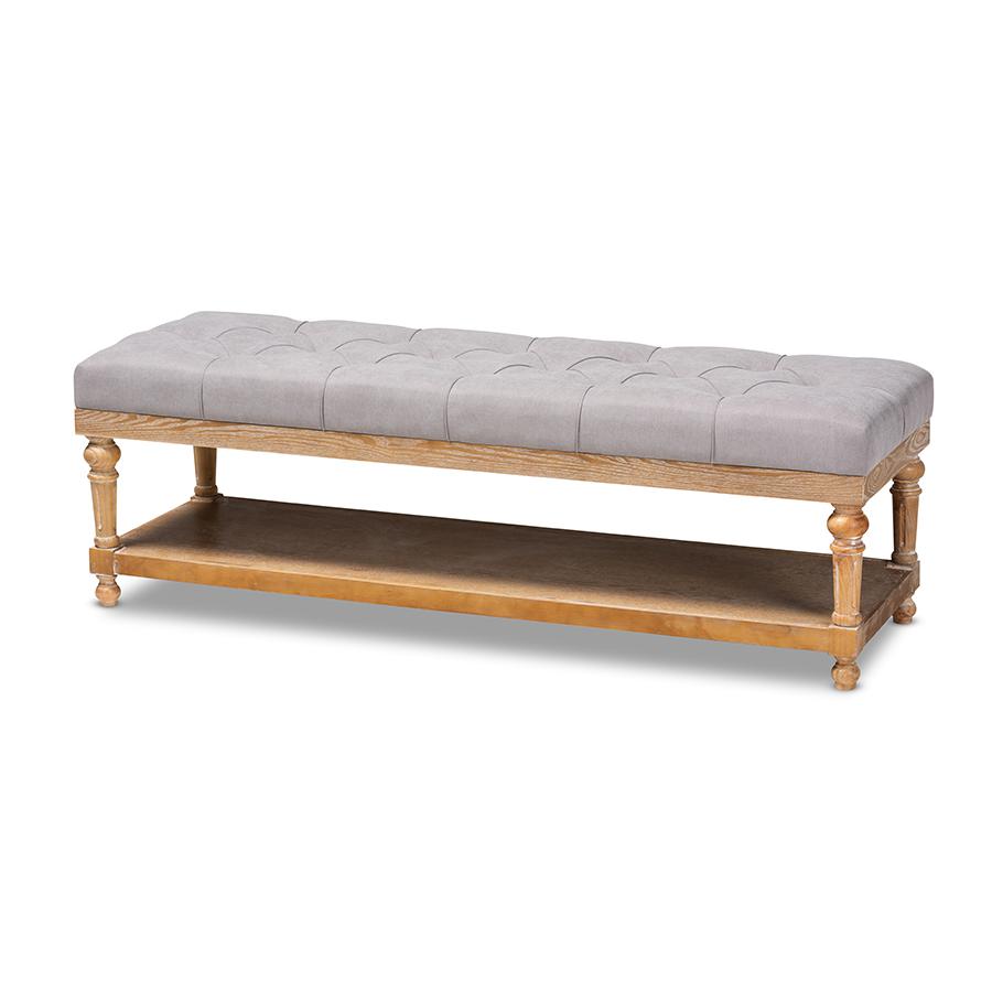 Baxton Studio Linda Modern and Rustic Grey Linen Fabric Upholstered and Greywashed Wood Storage Bench. Picture 1