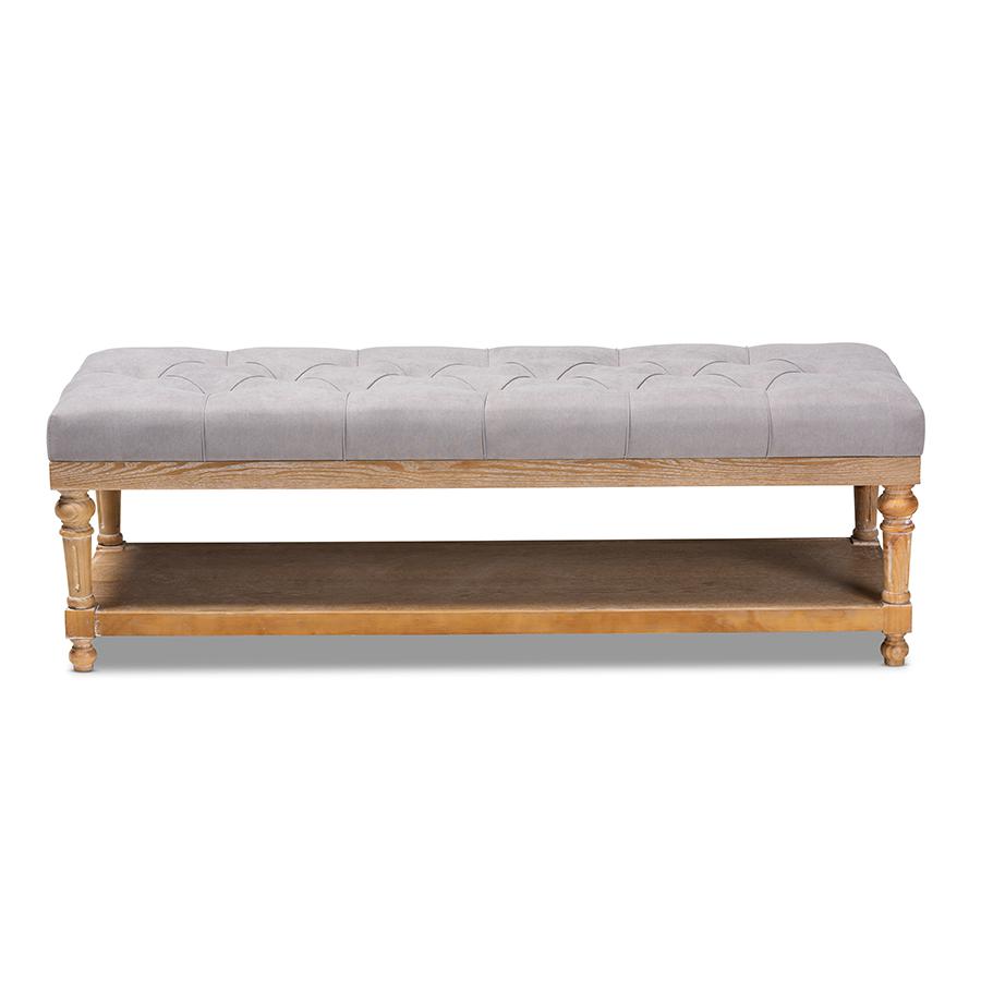 and Rustic Grey Linen Fabric Upholstered and Greywashed Wood Storage Bench. Picture 2