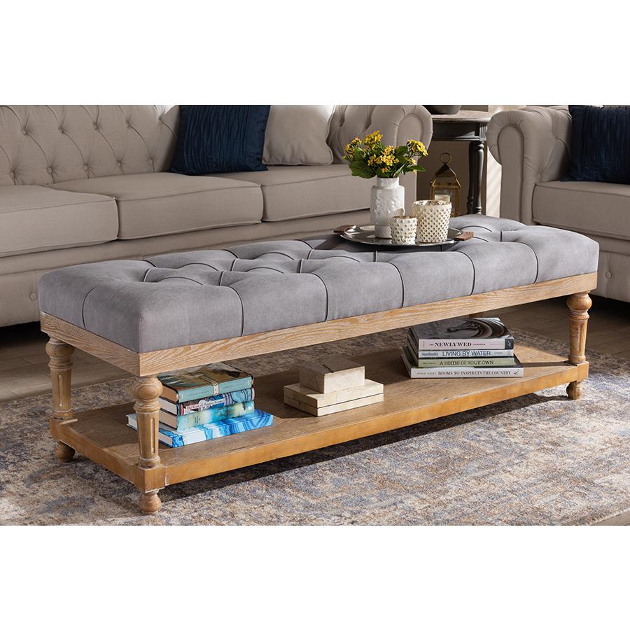 Baxton Studio Linda Modern and Rustic Grey Linen Fabric Upholstered and Greywashed Wood Storage Bench. Picture 6
