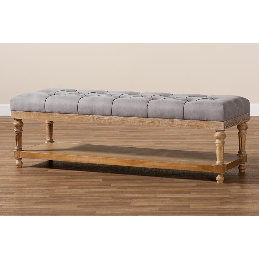 Baxton Studio Linda Modern and Rustic Grey Linen Fabric Upholstered and Greywashed Wood Storage Bench. Picture 7