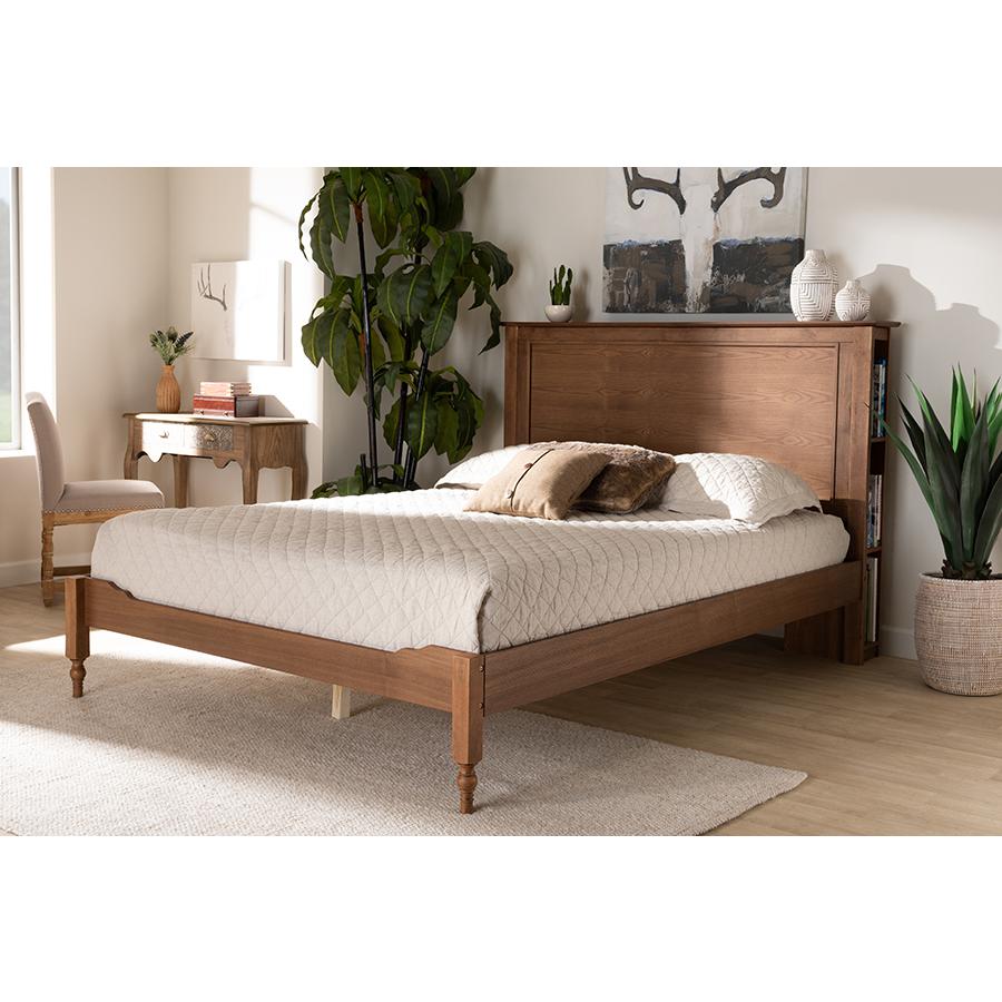 Baxton Studio Danielle Traditional and Transitional Rustic Ash Walnut Brown Finished Wood Full Size Platform Storage Bed with BuiltIn Shelves. Picture 6