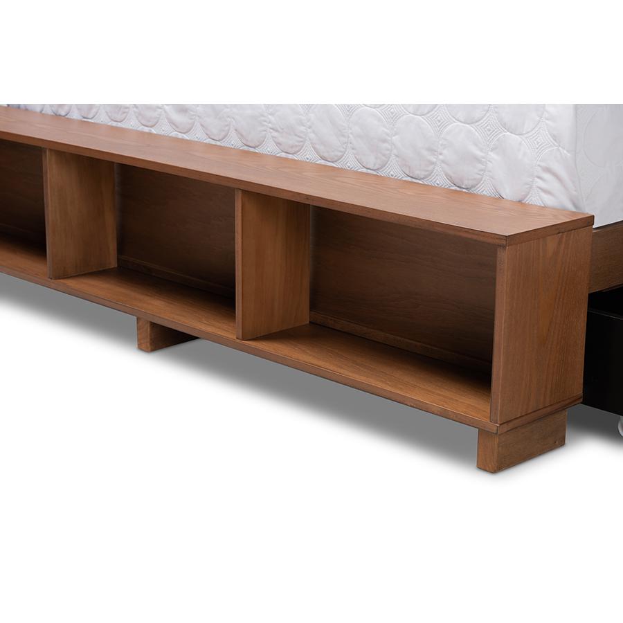 Brown Finished Wood Full Size Platform Bed with Built-In Shelves. Picture 7