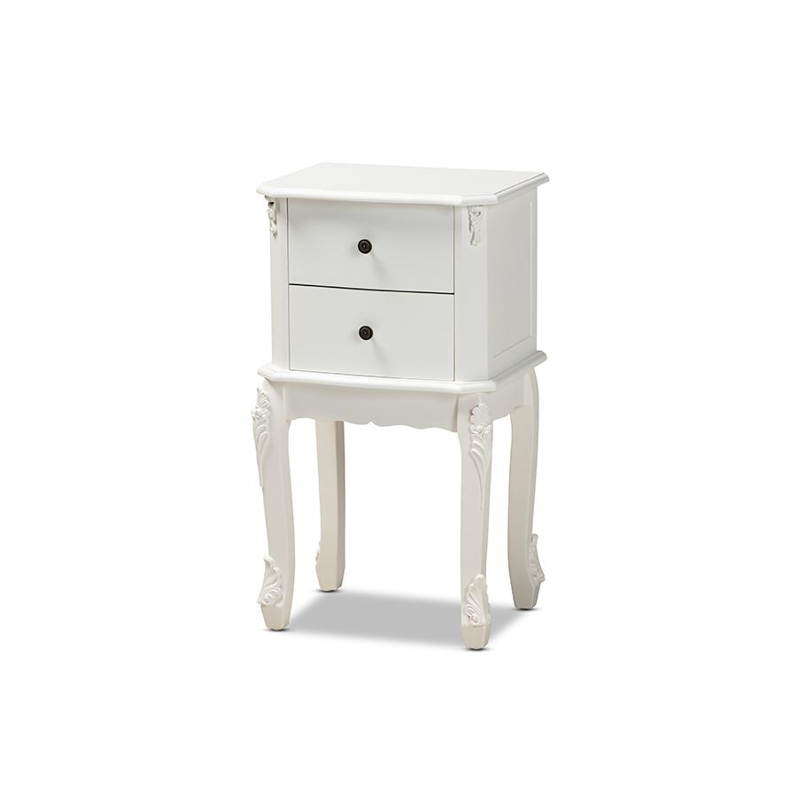 Sophia Classic and Traditional French White Finished Wood 2-Drawer Nightstand. Picture 2