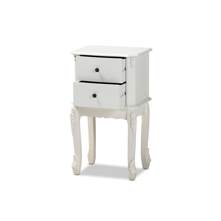 Sophia Classic and Traditional French White Finished Wood 2-Drawer Nightstand. Picture 3