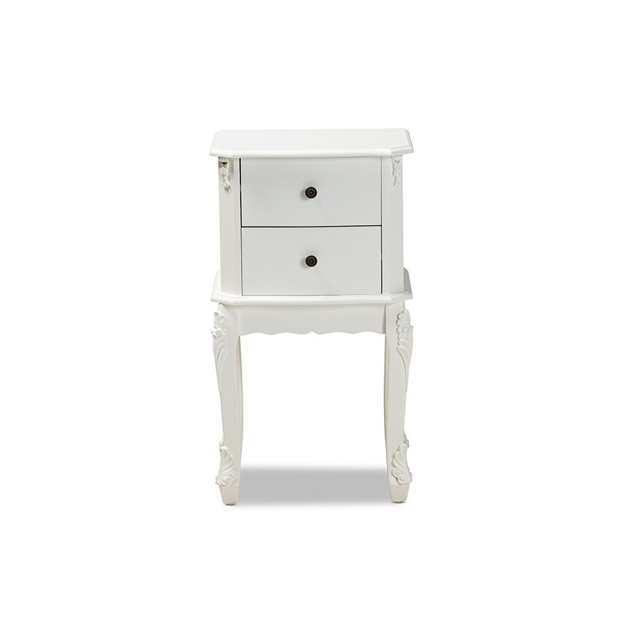 Sophia Classic and Traditional French White Finished Wood 2-Drawer Nightstand. Picture 4