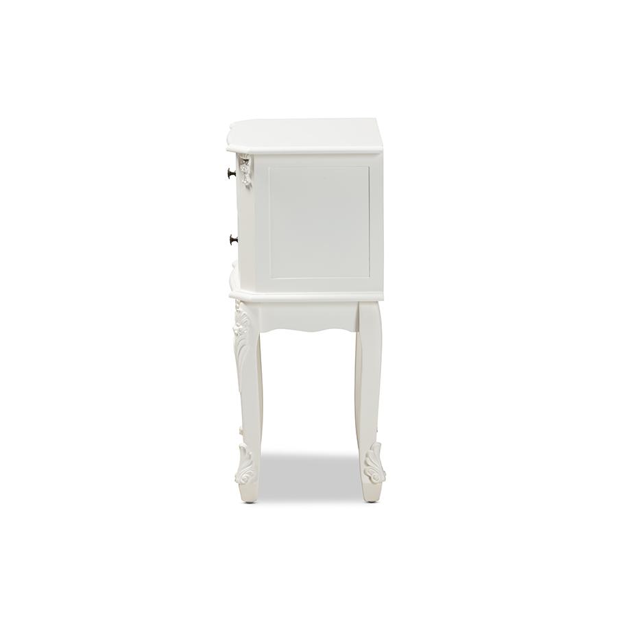 Sophia Classic and Traditional French White Finished Wood 2-Drawer Nightstand. Picture 5