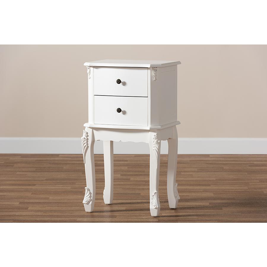Sophia Classic and Traditional French White Finished Wood 2-Drawer Nightstand. Picture 9