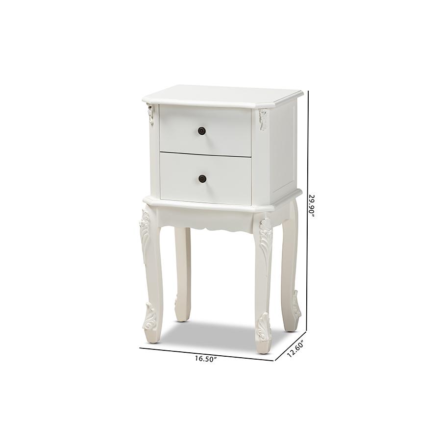 Sophia Classic and Traditional French White Finished Wood 2-Drawer Nightstand. Picture 10