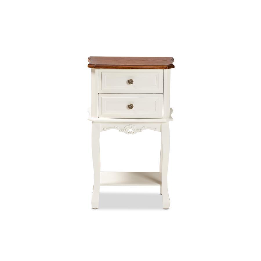 Darla Classic and Traditional French White and Cherry Brown Finished Wood 2-Drawer Nightstand. Picture 3