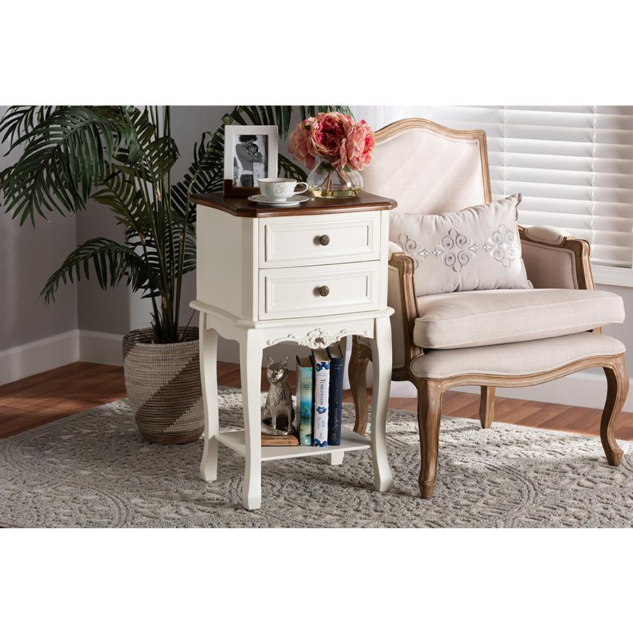 Darla Classic and Traditional French White and Cherry Brown Finished Wood 2-Drawer Nightstand. Picture 6