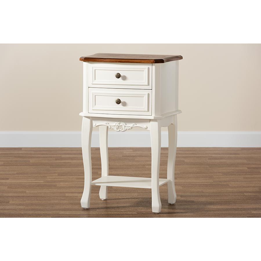 Darla Classic and Traditional French White and Cherry Brown Finished Wood 2-Drawer Nightstand. Picture 7