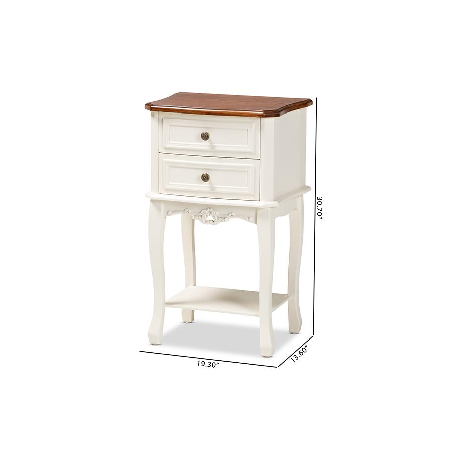 Darla Classic and Traditional French White and Cherry Brown Finished Wood 2-Drawer Nightstand. Picture 8