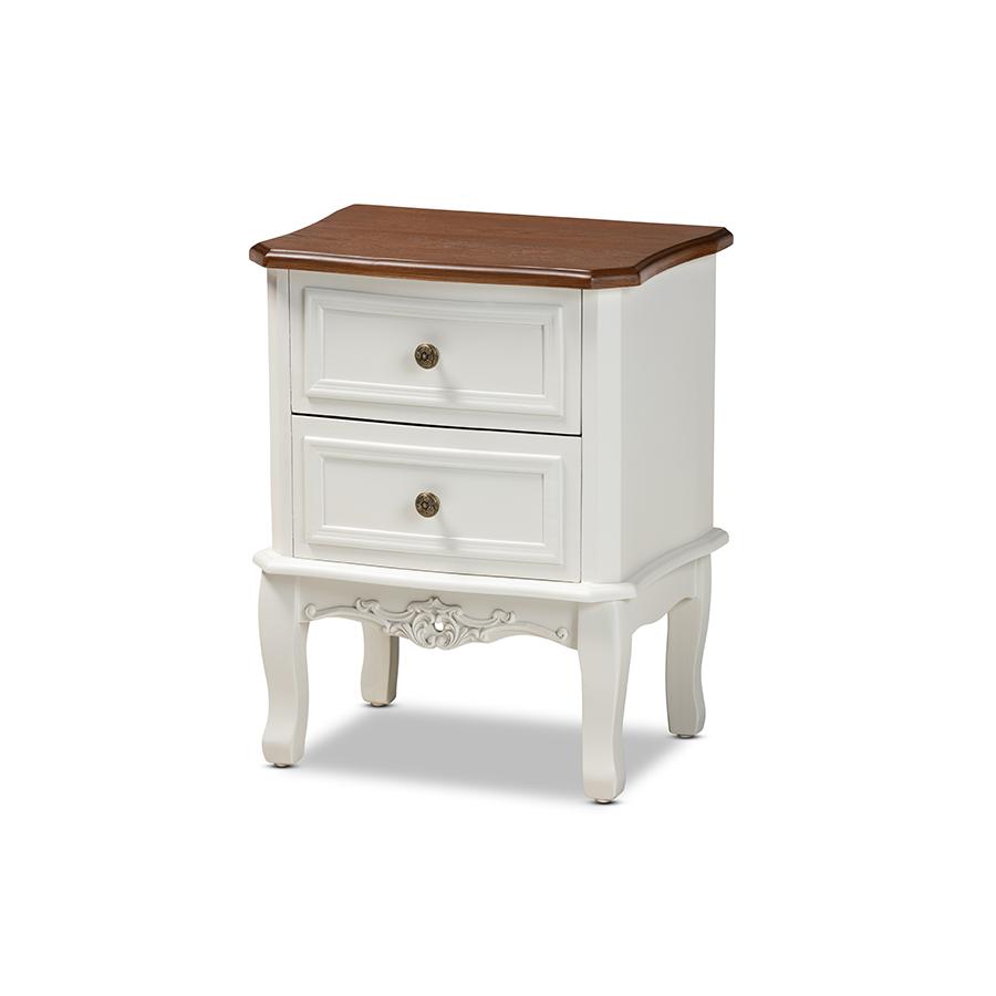 Darlene Classic and Traditional French White and Cherry Brown Finished Wood 2-Drawer Nightstand. Picture 2