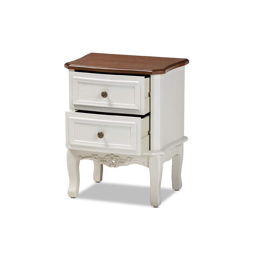Darlene Classic and Traditional French White and Cherry Brown Finished Wood 2-Drawer Nightstand. Picture 3
