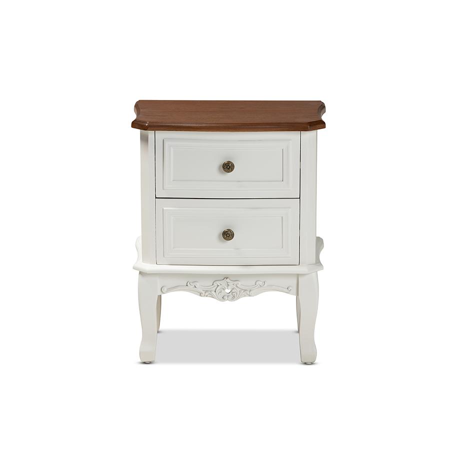 Darlene Classic and Traditional French White and Cherry Brown Finished Wood 2-Drawer Nightstand. Picture 4