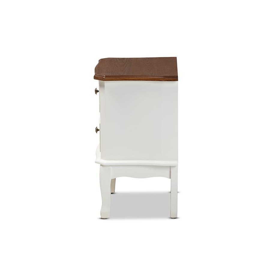 Darlene Classic and Traditional French White and Cherry Brown Finished Wood 2-Drawer Nightstand. Picture 5