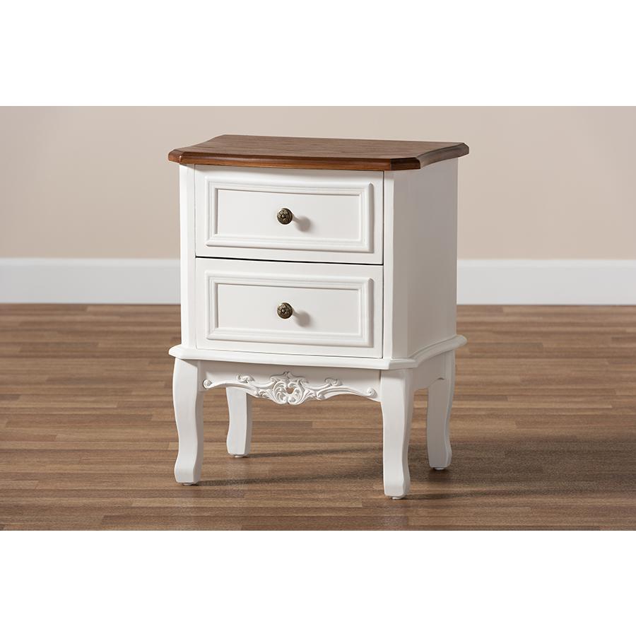 Darlene Classic and Traditional French White and Cherry Brown Finished Wood 2-Drawer Nightstand. Picture 8