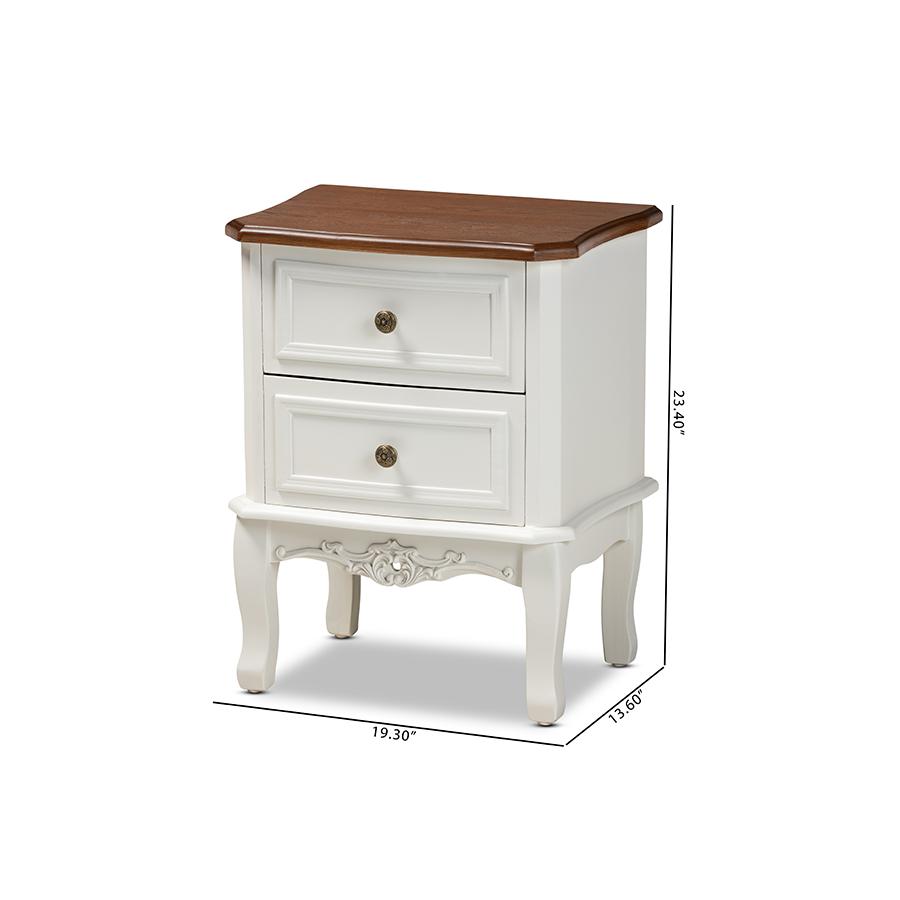 Darlene Classic and Traditional French White and Cherry Brown Finished Wood 2-Drawer Nightstand. Picture 9