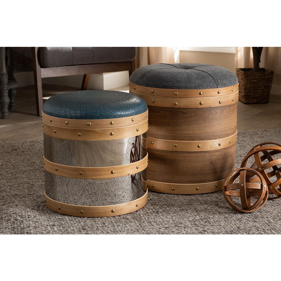 Leather Upholstered 2-Piece Wood and Metal Storage Ottoman Set. Picture 4