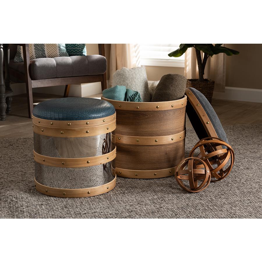Leather Upholstered 2-Piece Wood and Metal Storage Ottoman Set. Picture 5