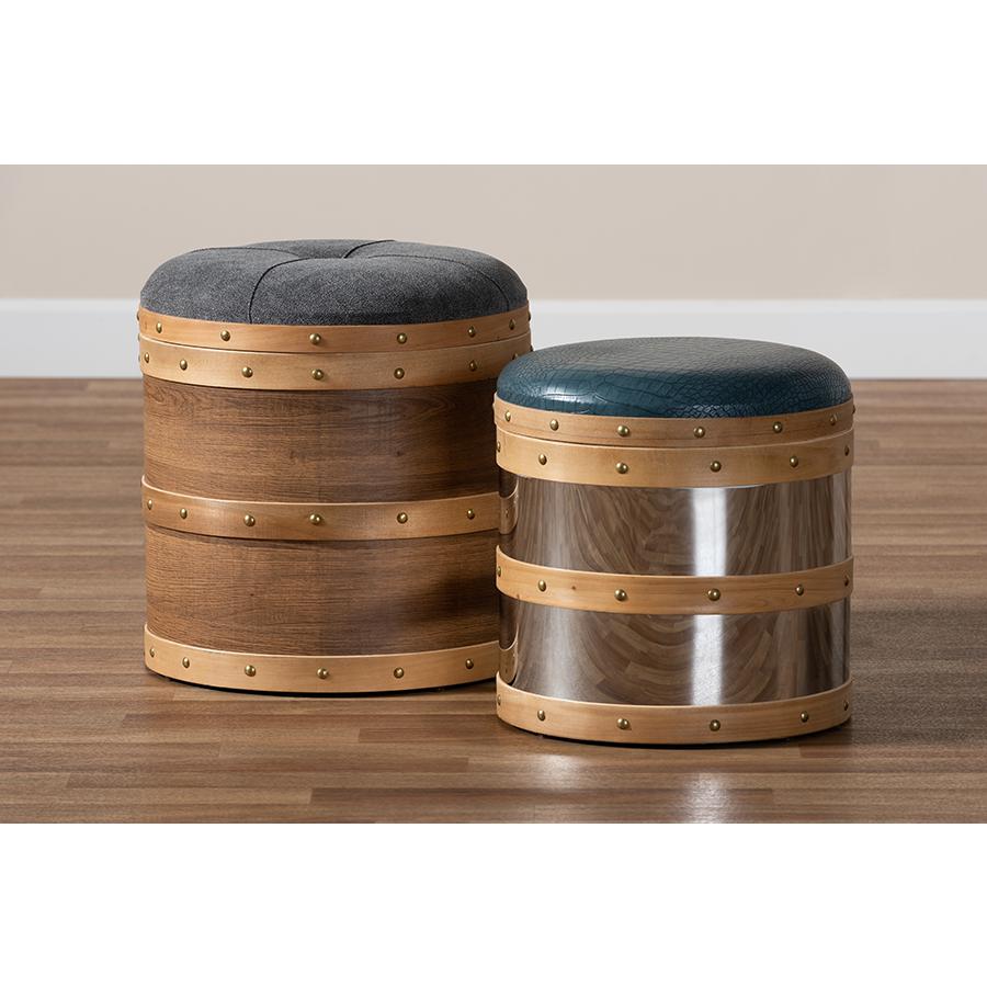 Leather Upholstered 2-Piece Wood and Metal Storage Ottoman Set. Picture 6