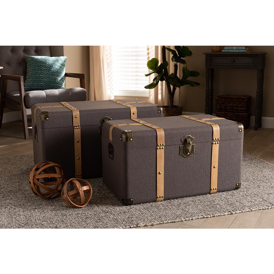 Oak Brown Finished 2-Piece Storage Trunk Set. Picture 5