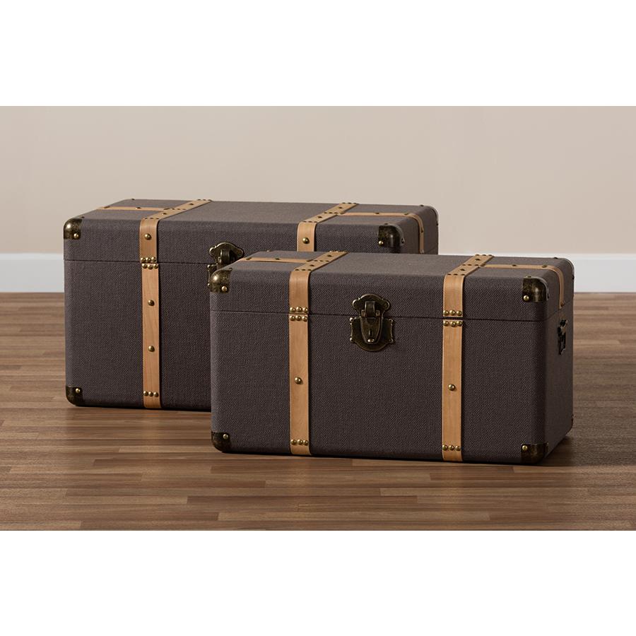 Oak Brown Finished 2-Piece Storage Trunk Set. Picture 7