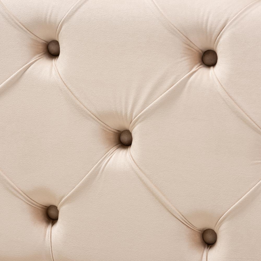 Jasmine Modern Contemporary Glam and Luxe Beige Velvet Fabric Upholstered Button Tufted Bench Ottoman. Picture 5