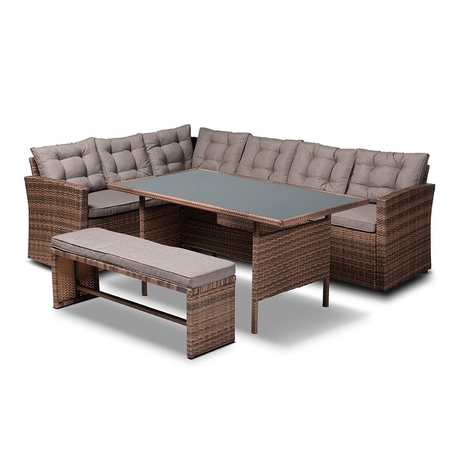 Brown Finished 4-Piece Woven Rattan Outdoor Patio Set. Picture 1