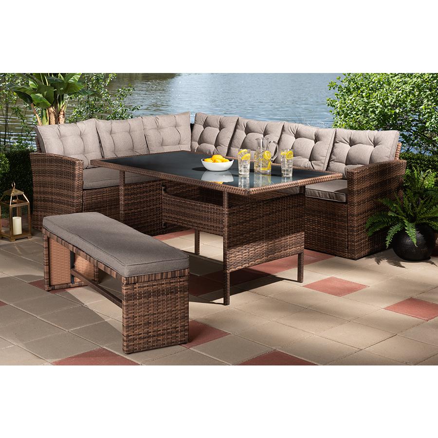 Brown Finished 4-Piece Woven Rattan Outdoor Patio Set. Picture 7