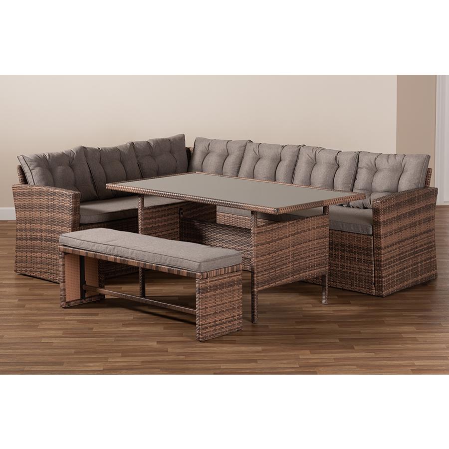 Brown Finished 4-Piece Woven Rattan Outdoor Patio Set. Picture 8