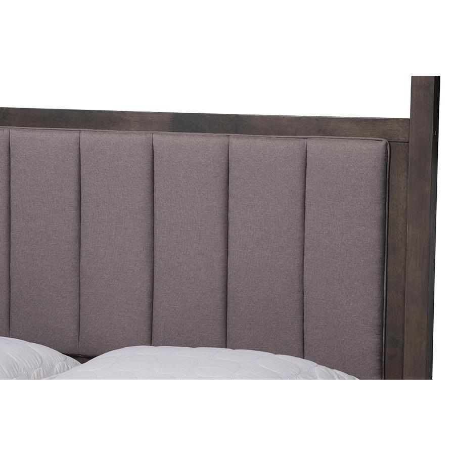 Dark Grey Oak Finished Wood Queen Size Platform Canopy Bed. Picture 4