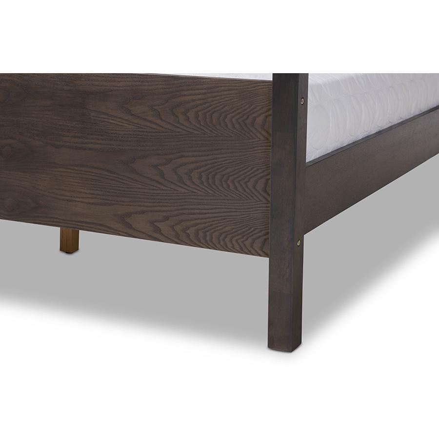 Dark Grey Oak Finished Wood Queen Size Platform Canopy Bed. Picture 5