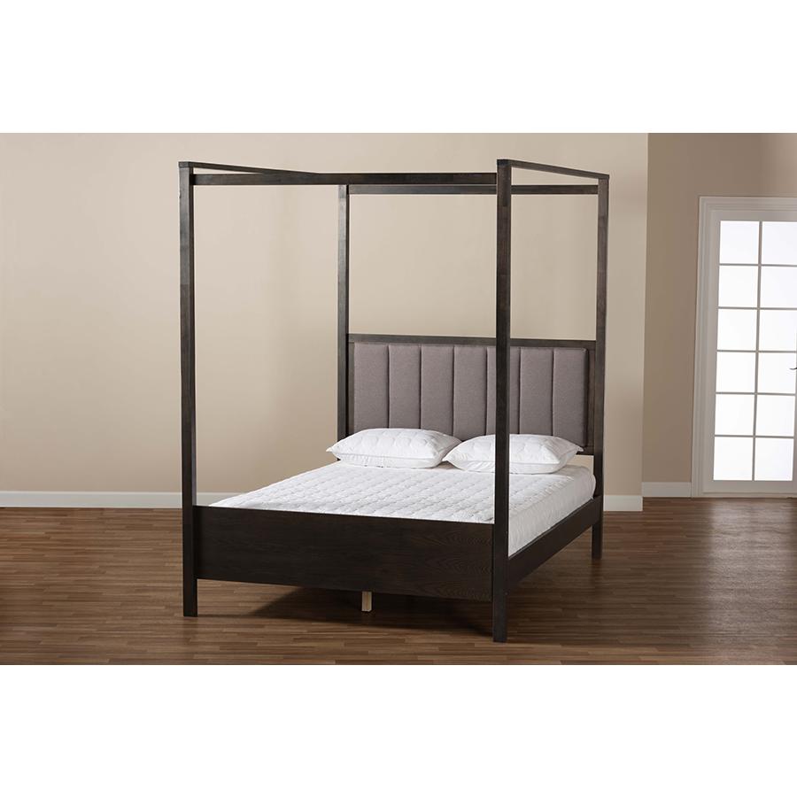 Dark Grey Oak Finished Wood Queen Size Platform Canopy Bed. Picture 7