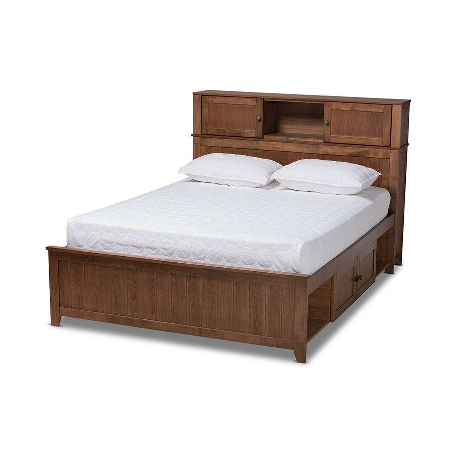 Transitional Walnut Brown Finished Wood Queen Size Platform Storage Bed. Picture 1