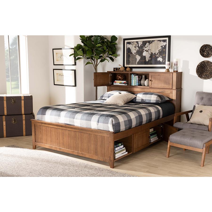 Transitional Walnut Brown Finished Wood Queen Size Platform Storage Bed. Picture 10