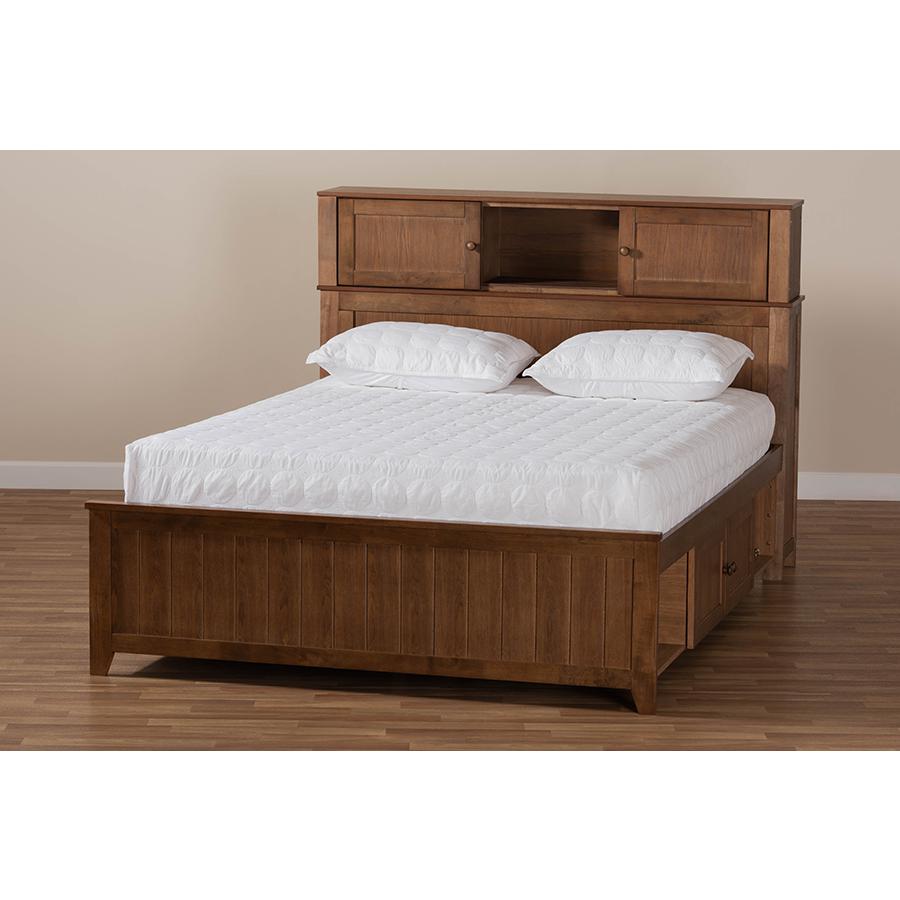 Transitional Walnut Brown Finished Wood Queen Size Platform Storage Bed. Picture 11