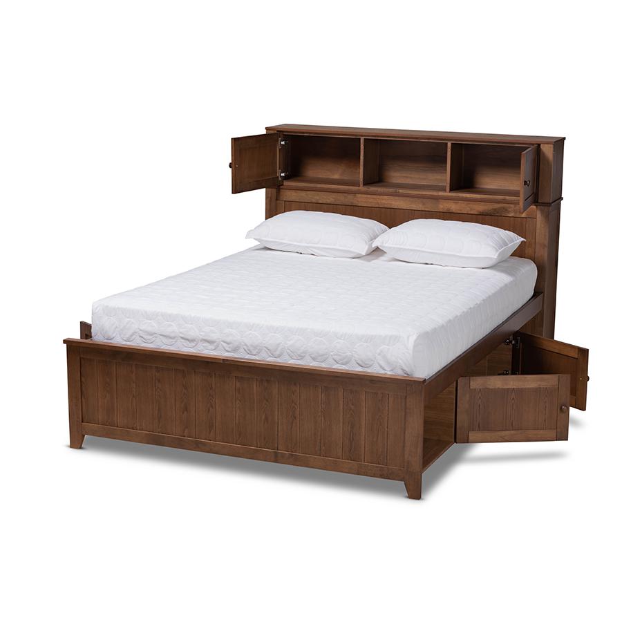 Transitional Walnut Brown Finished Wood Queen Size Platform Storage Bed. Picture 2